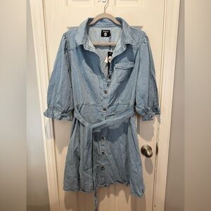 Denim pocket tie belt skater dress